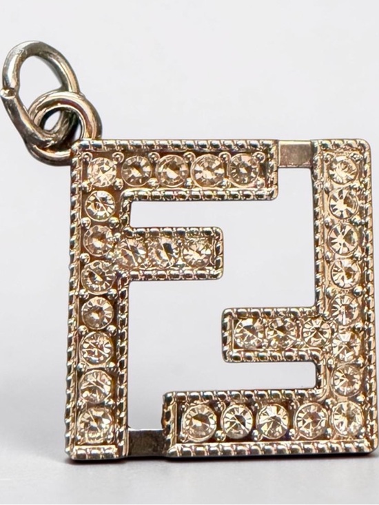 Fendi Jewelry - FENDI FF Crystal Logo Charm Pendant – Gold Tone Double F Pavé Square